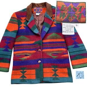 East West Wool Blend Vibrant Aztec Blazer Jacket Sz S
